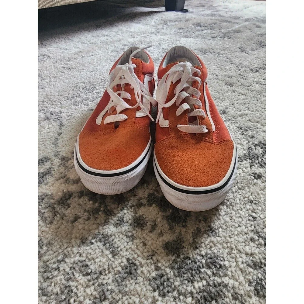 Vans Old Skool Orange Skate Canvas Low Top Lace Up Shoes US Kids Size 7